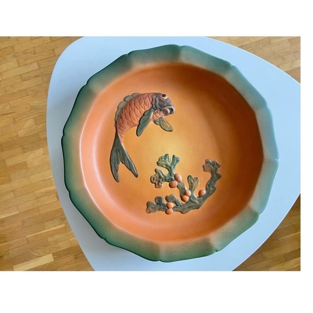 Collectible antique danish ceramic plate with fish decor, Ipsen, art nouveau