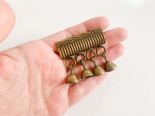 Rare modernist bronze brooch with charms Kalevala Koru, Solki-921