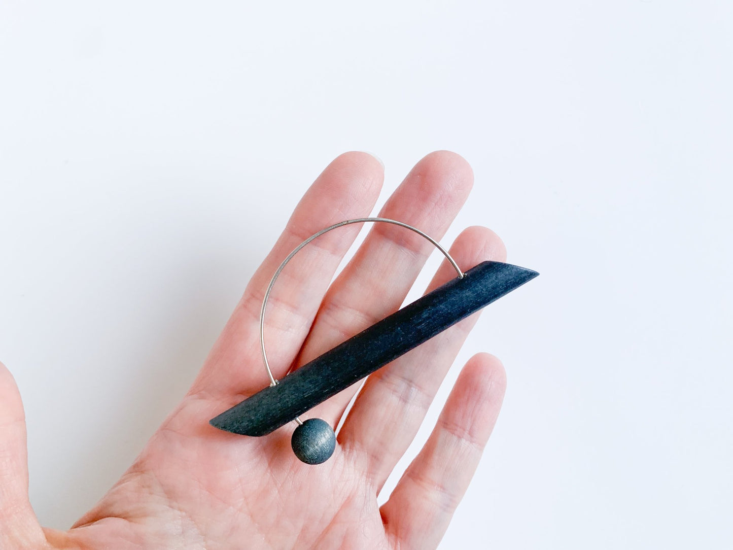 Wooden stylish black brooch by Aarikka Finland