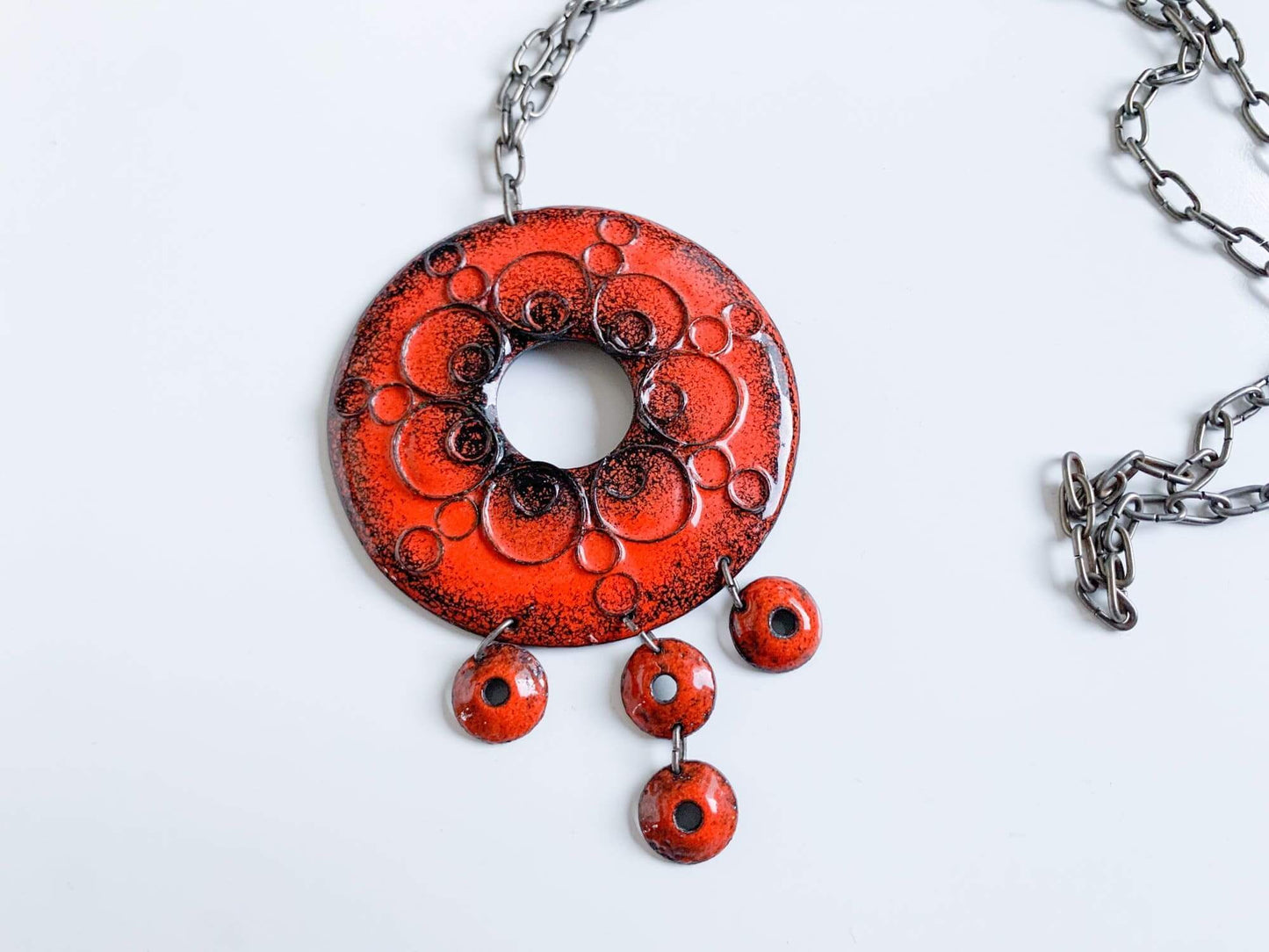 Vintage pendant glazed metal handmade