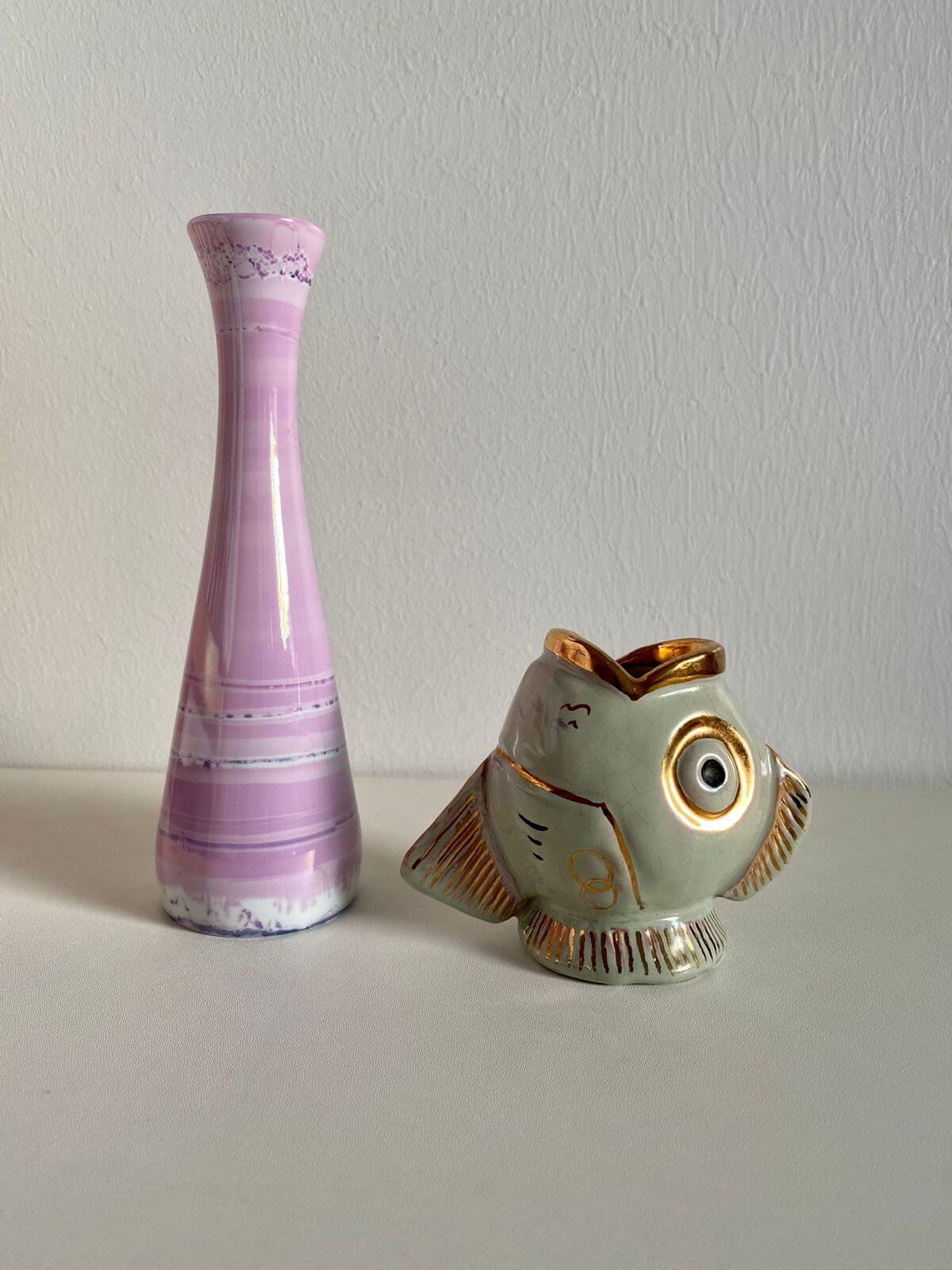 Pink porcelain vase, handpainted, designer Leena Heinonen, Finland