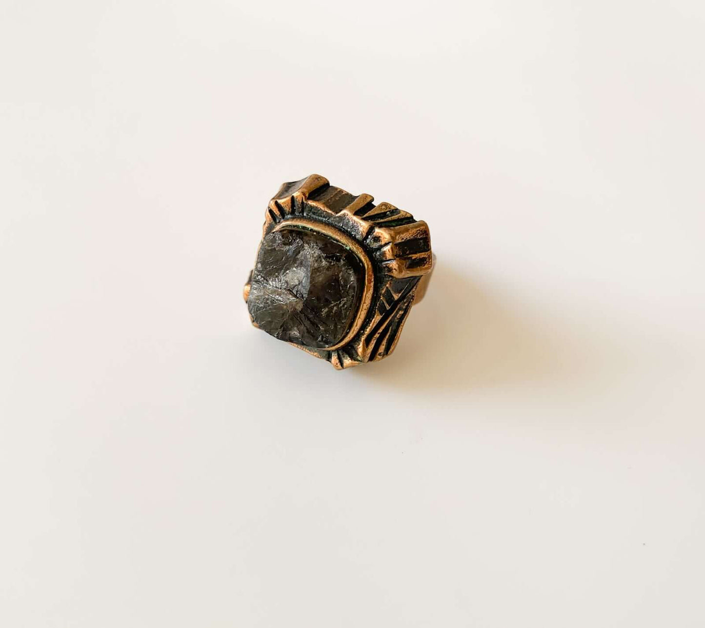Brutalist Bronze ring Kelo Tourmaline | Pentti Sarpaneva Finland | 1970s Jewelry | Molna Vintage