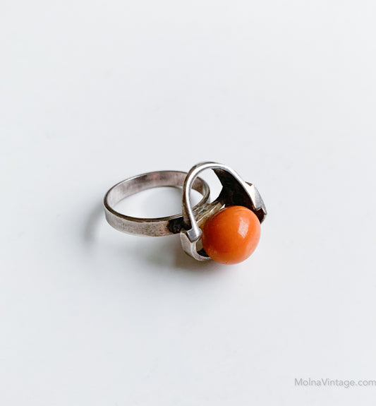 Danish Silver Ring Modernist Amber | Molna Vintage