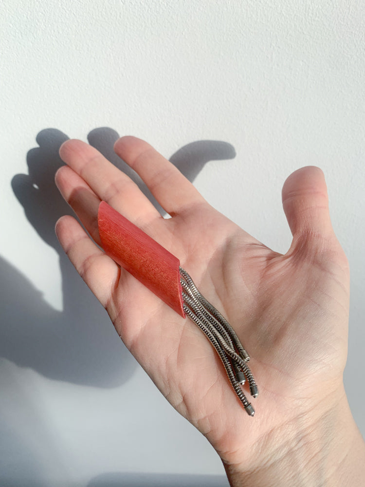 Wood red brooch by Aarikka Finland