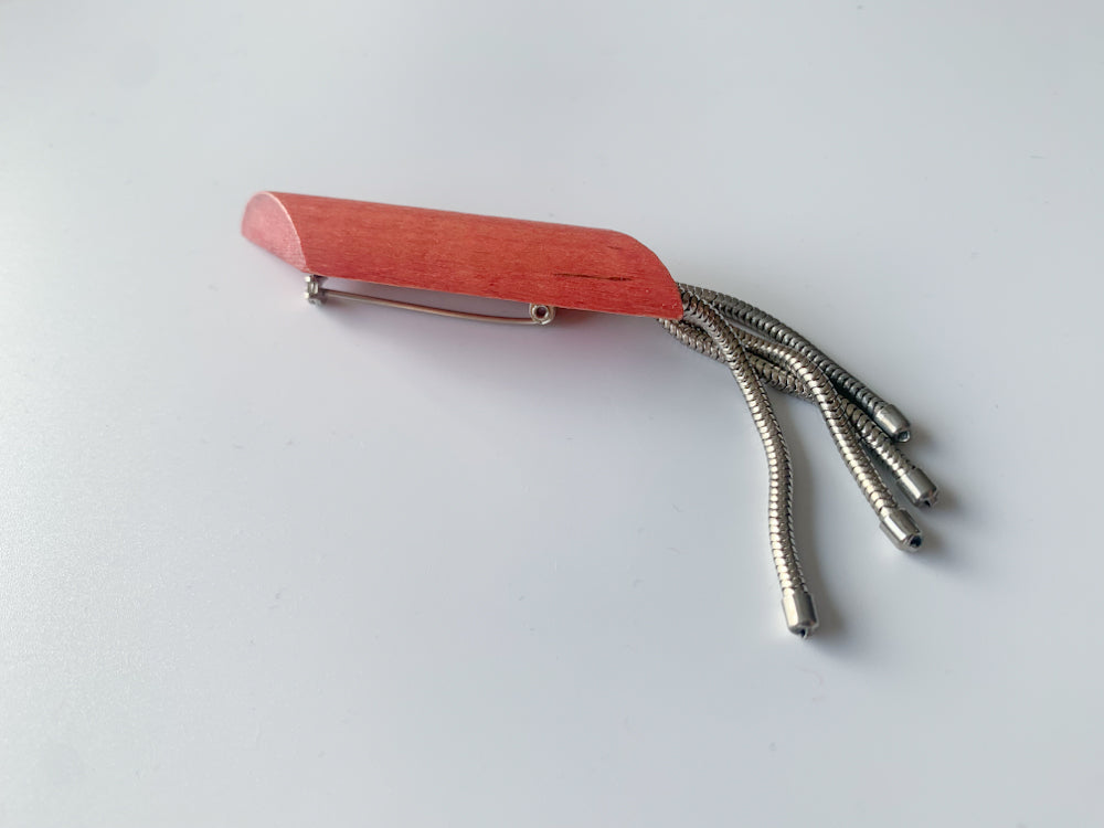 Wood red brooch by Aarikka Finland
