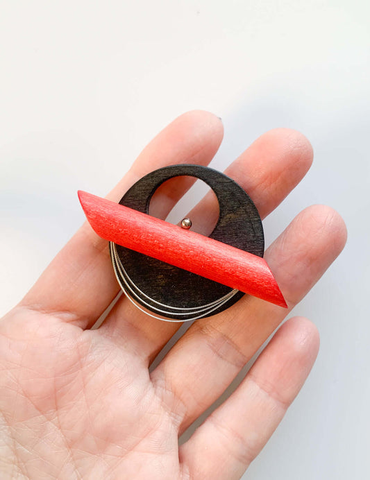 Red Orbit | Aarikka Wooden Brooch