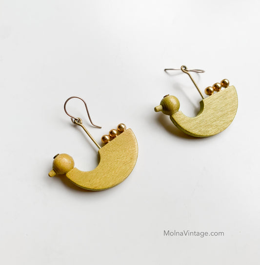 Aarikka Helmilintu mustard yellow wooden earrings