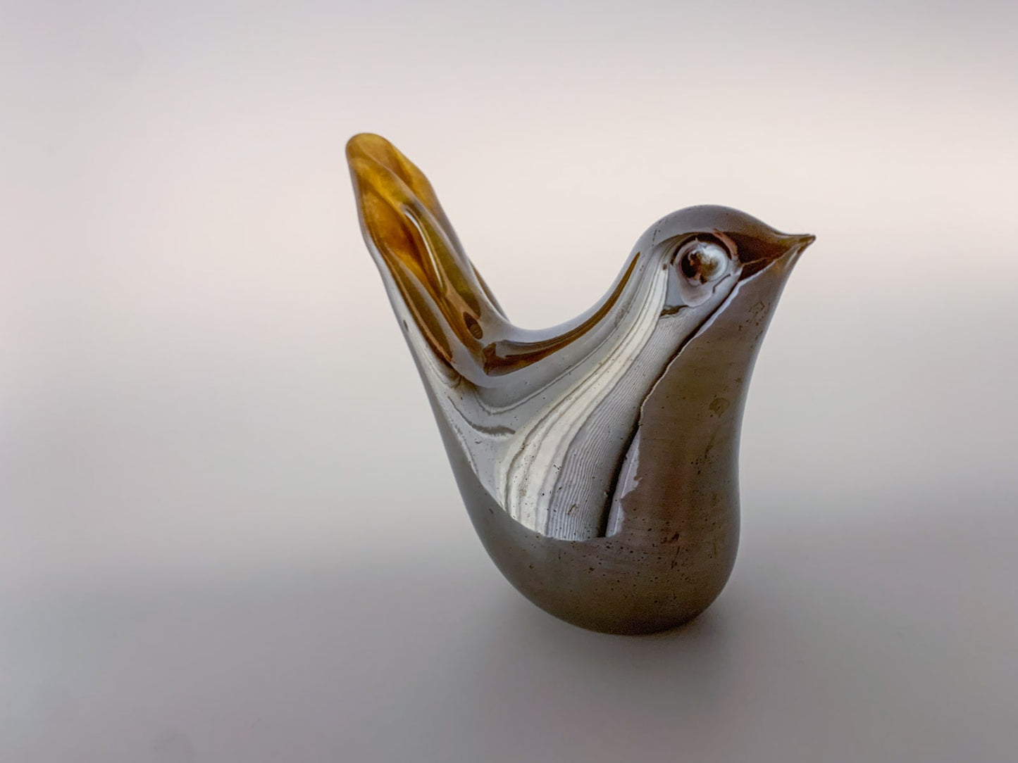 Iridiscent glass figurine of a cuckoo, Imatra Finland