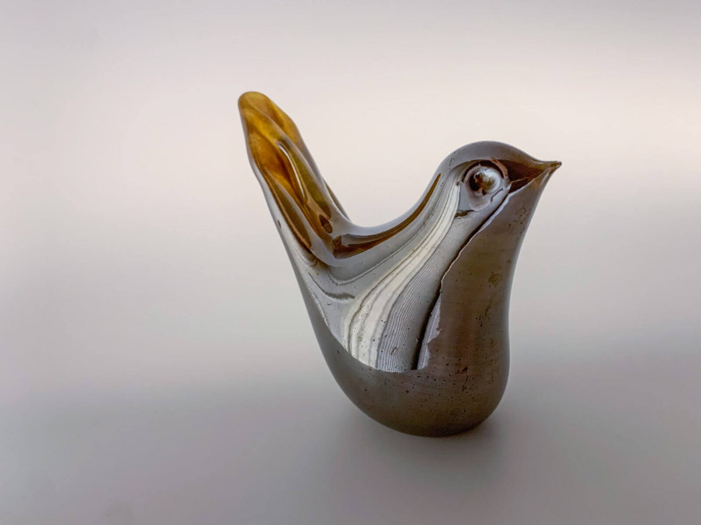 Iridiscent glass figurine of a cuckoo, Imatra Finland