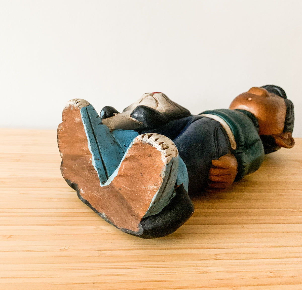 Gaston Lagaffe and Cat carved wooden sculpture
