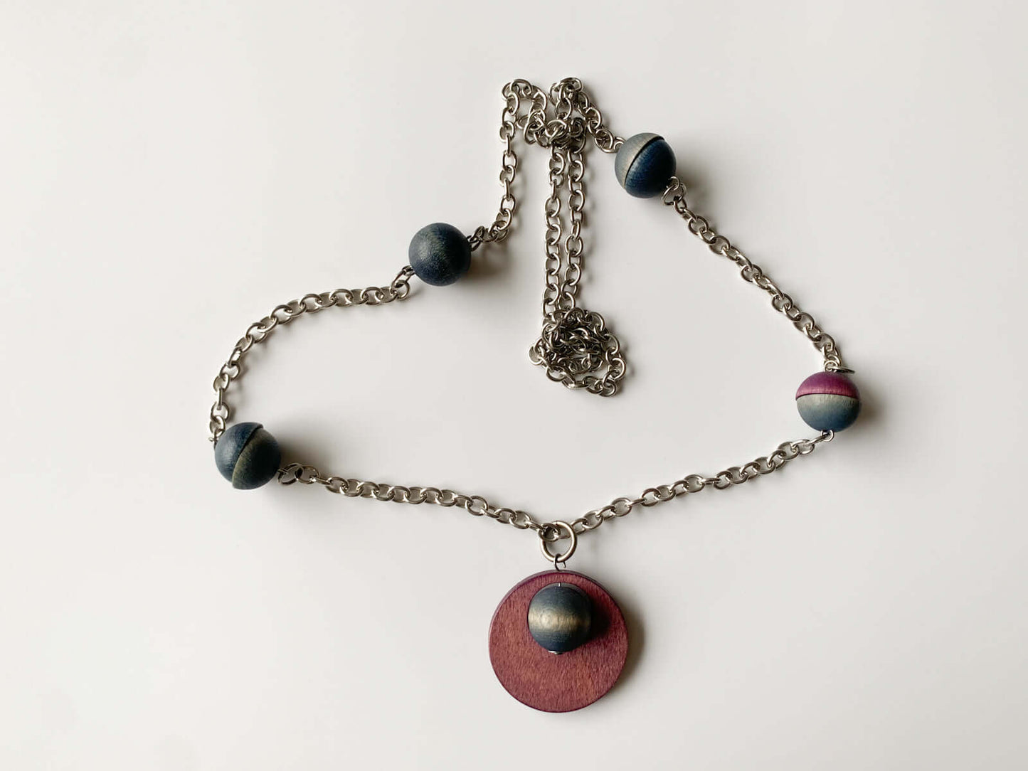 Aarikka Finland Wooden Bead Necklace, Plum Planet Pendant