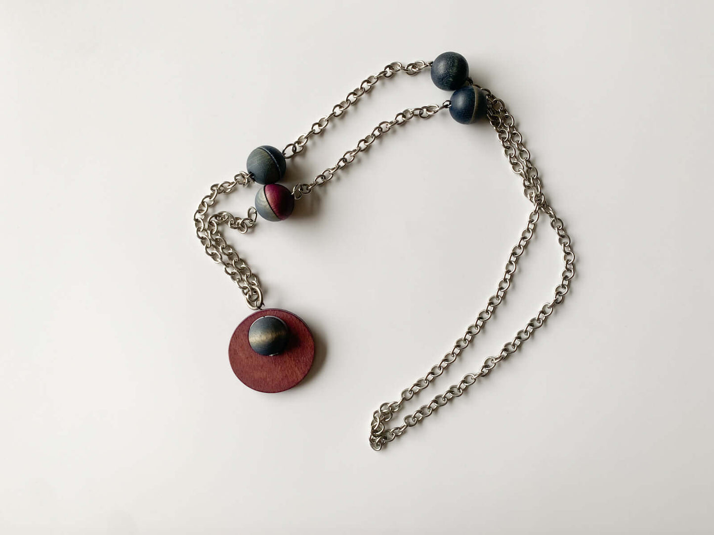 Aarikka Finland Wooden Bead Necklace, Plum Planet Pendant
