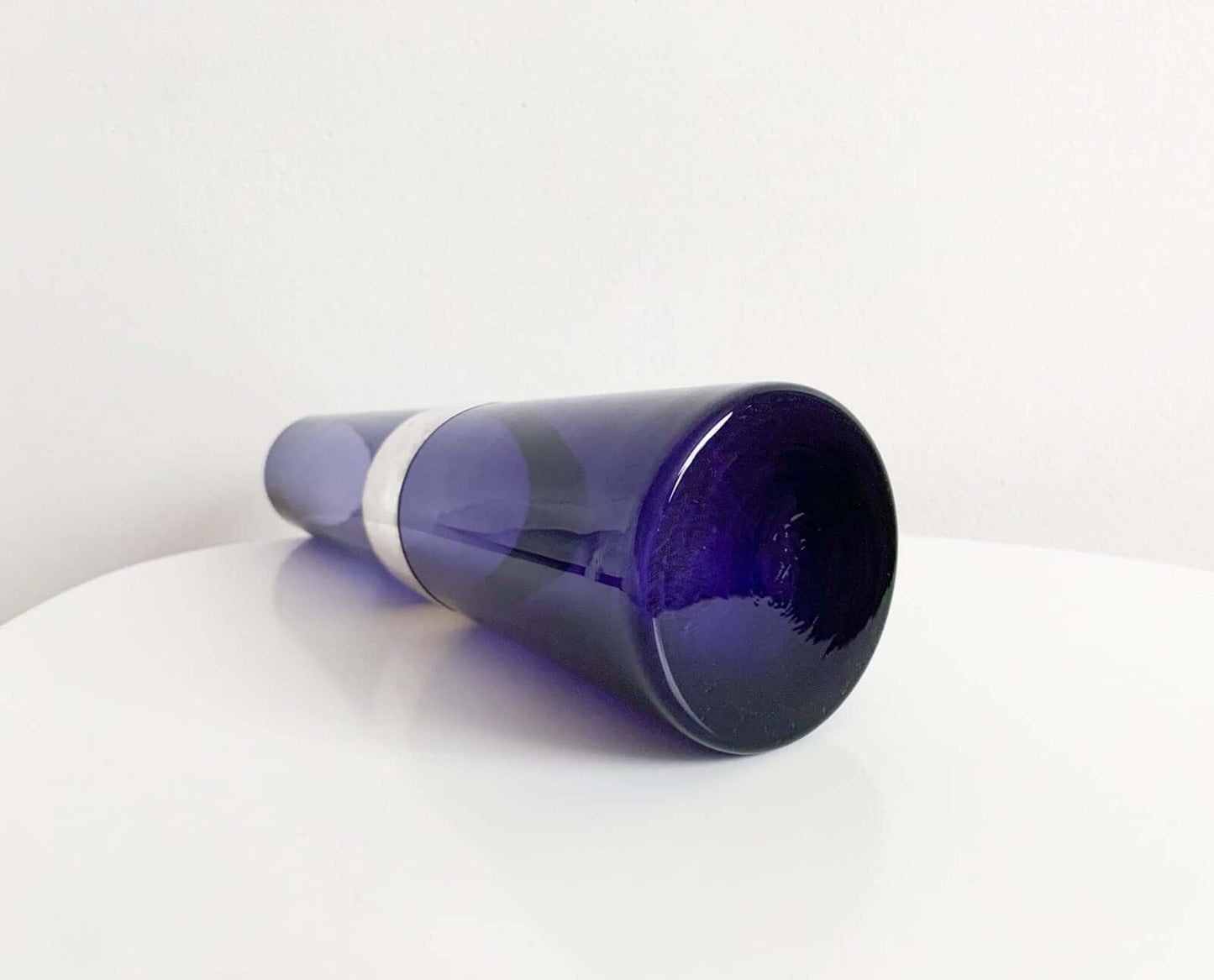 Vase SH105 by Saara Hopea, silver decor, Nuutajarvi Finland