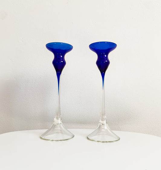 Duo Blue Glass Candlesticks by Marjut Kumela | Finland