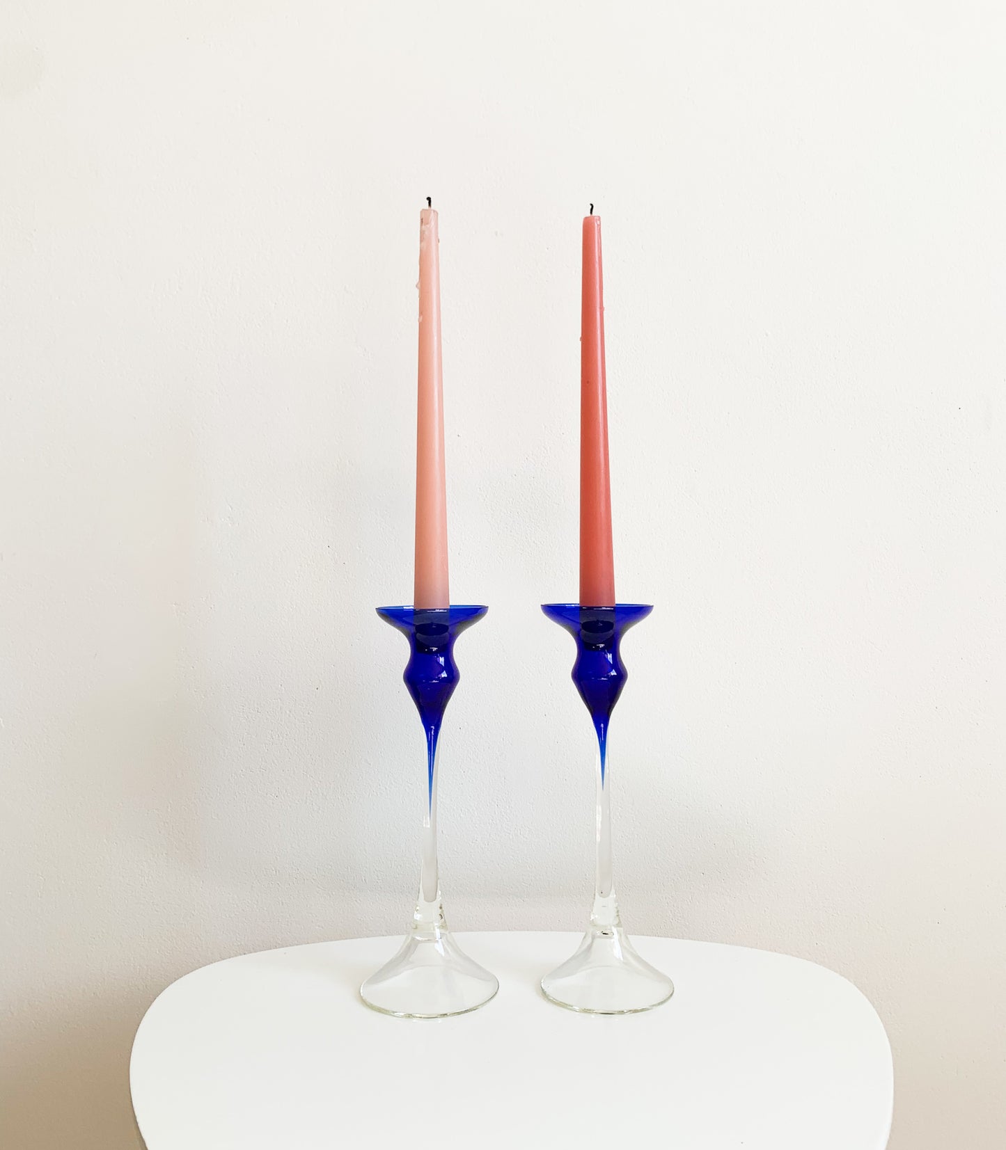 Duo Blue Glass Candlesticks by Marjut Kumela | Finland