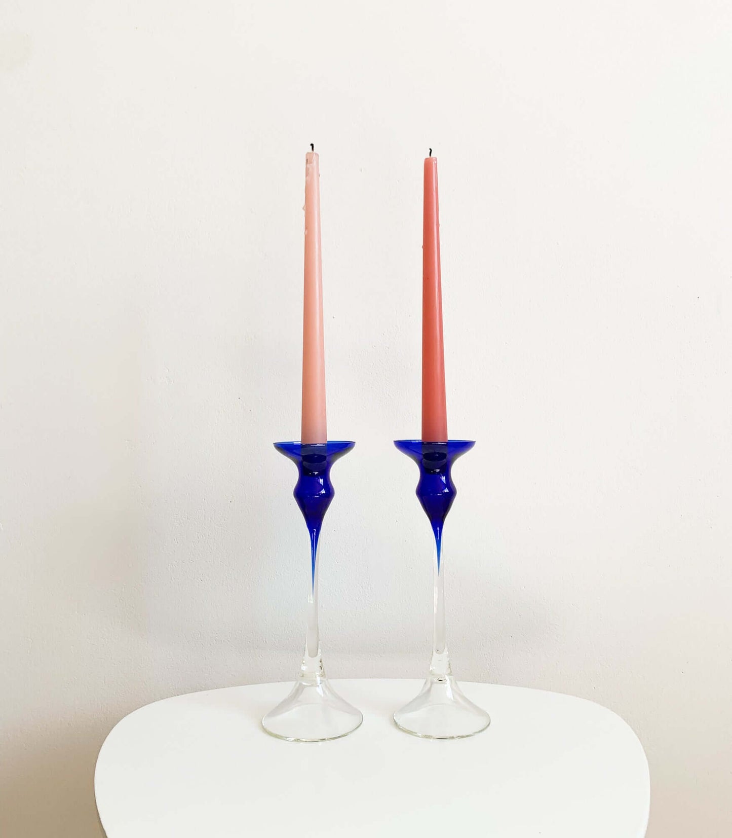 Duo Blue Glass Candlesticks by Marjut Kumela | Finland
