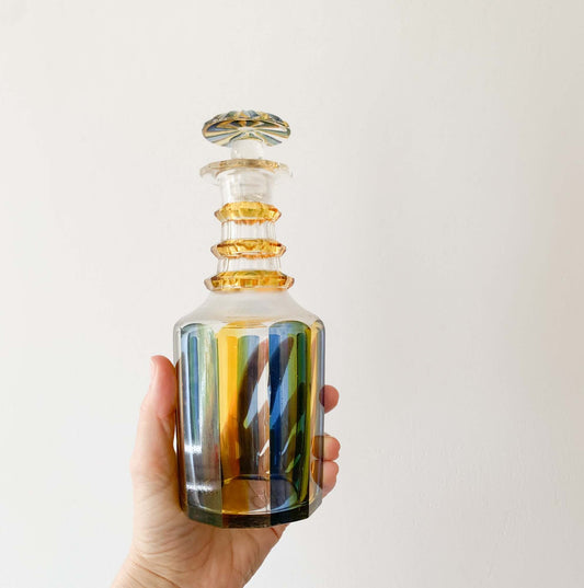 Hand cut crystal multicolored decanter
