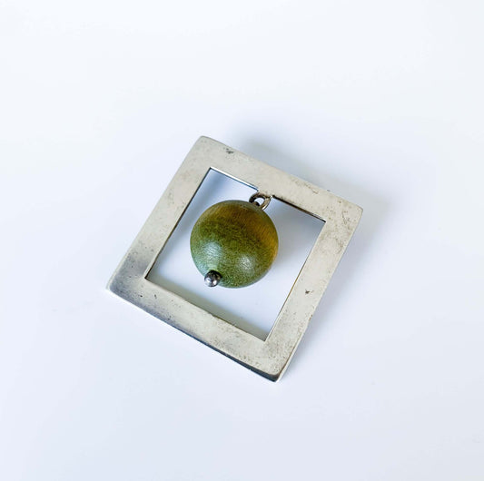 Aarikka Finland | Rare Silver Brooch with Wooden Sphere