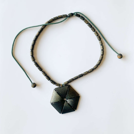 Aarikka Finland | Geometric Dark Wooden Pendant Necklace