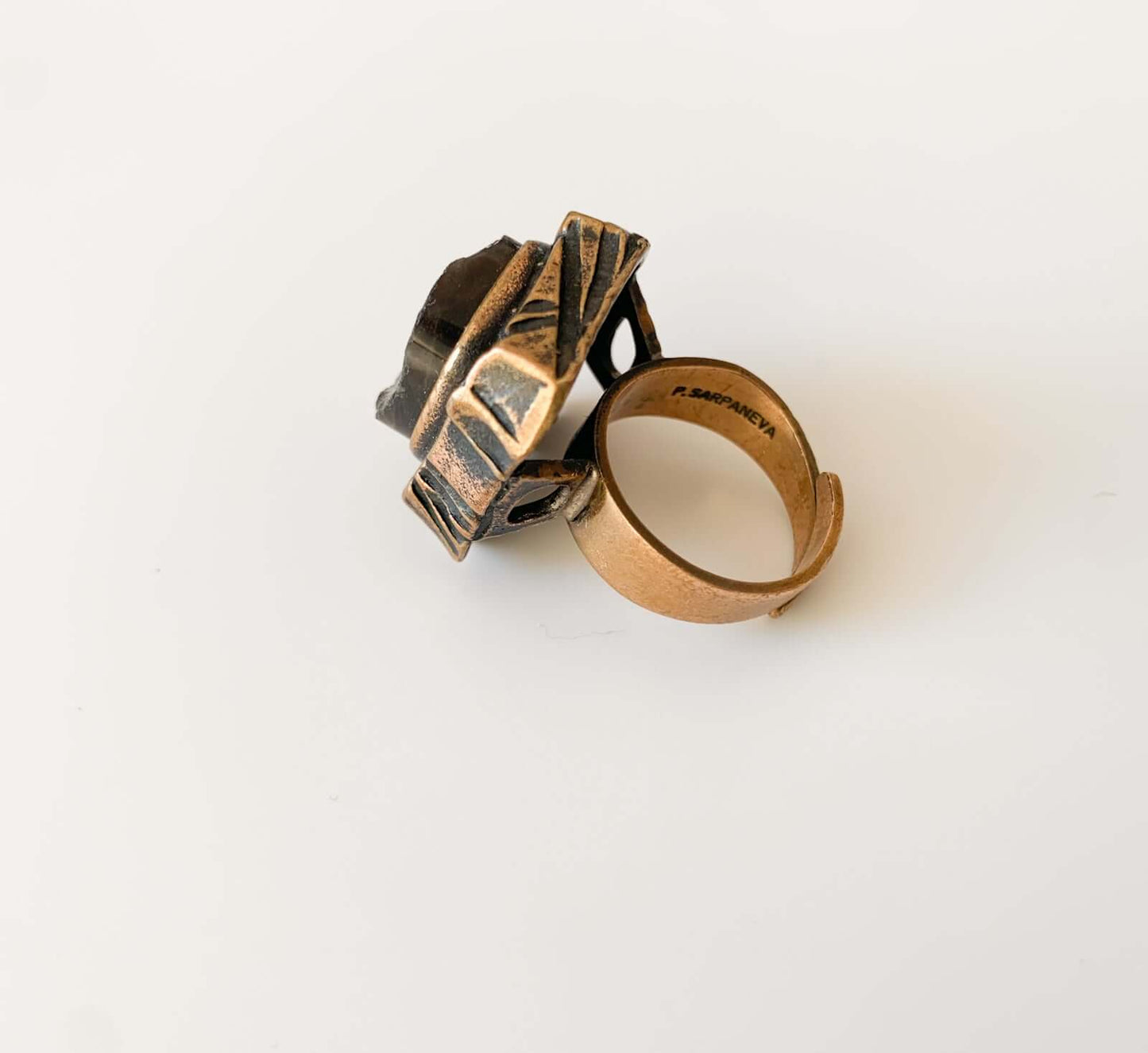 Brutalist ring Kelo, tourmaline, Pentti Sarpaneva 1970s