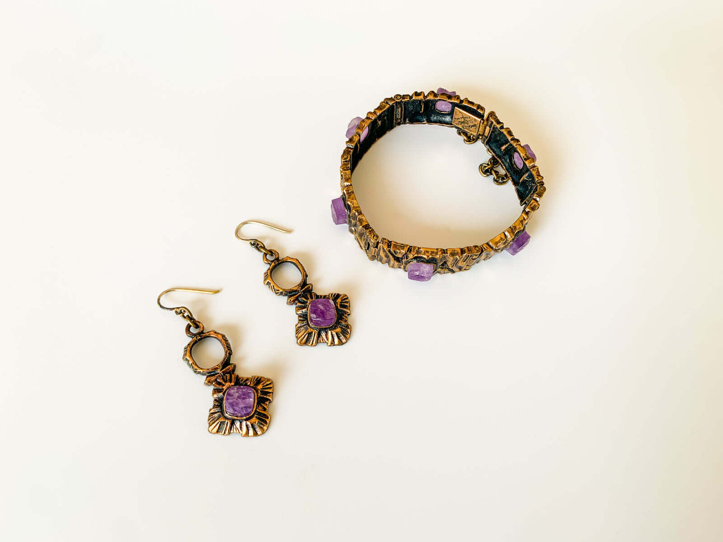 Brutalist earrings Kelo, amethyst, Pentti Sarpaneva