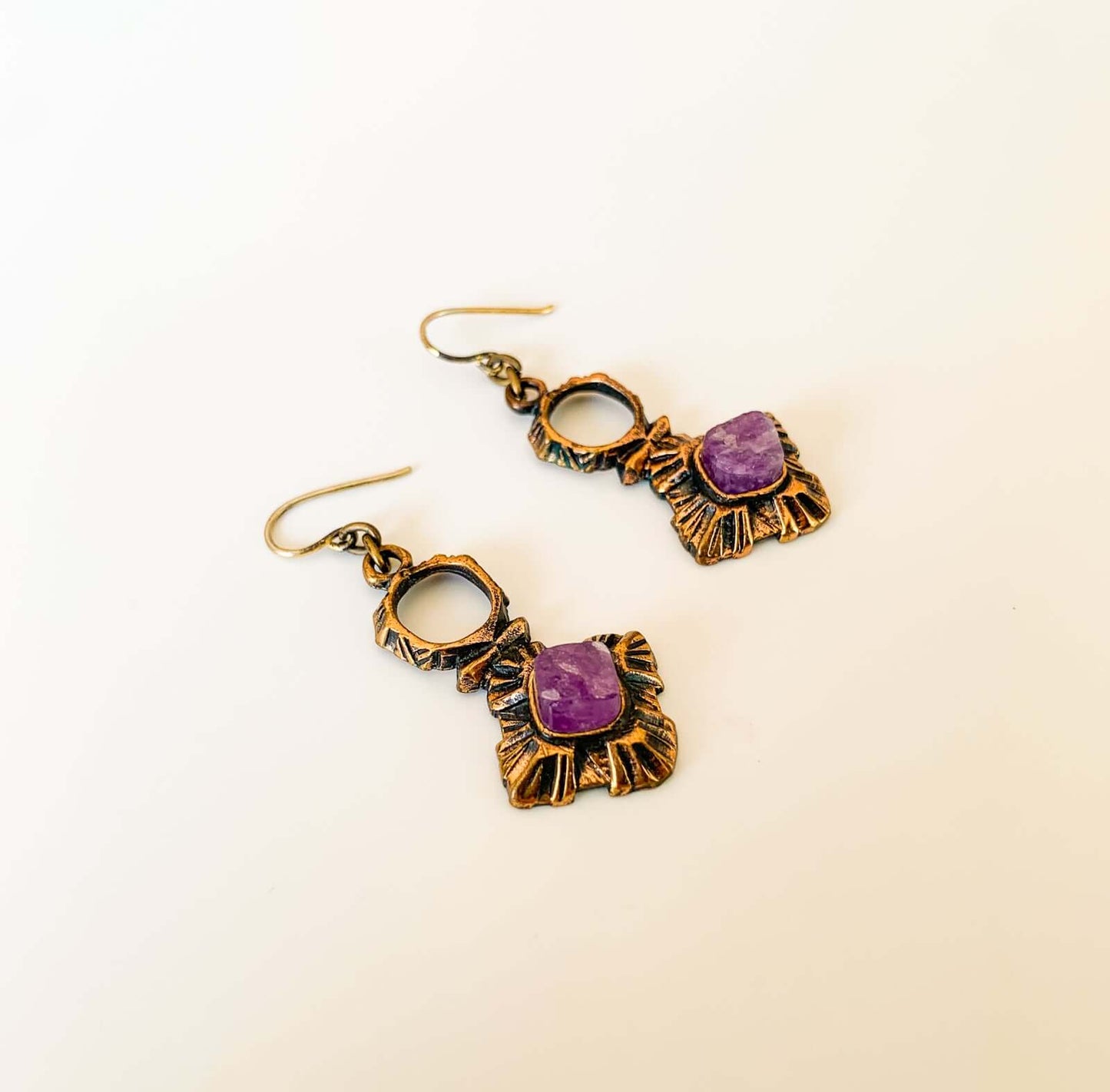 Brutalist earrings Kelo, purple amethyst, Pentti Sarpaneva