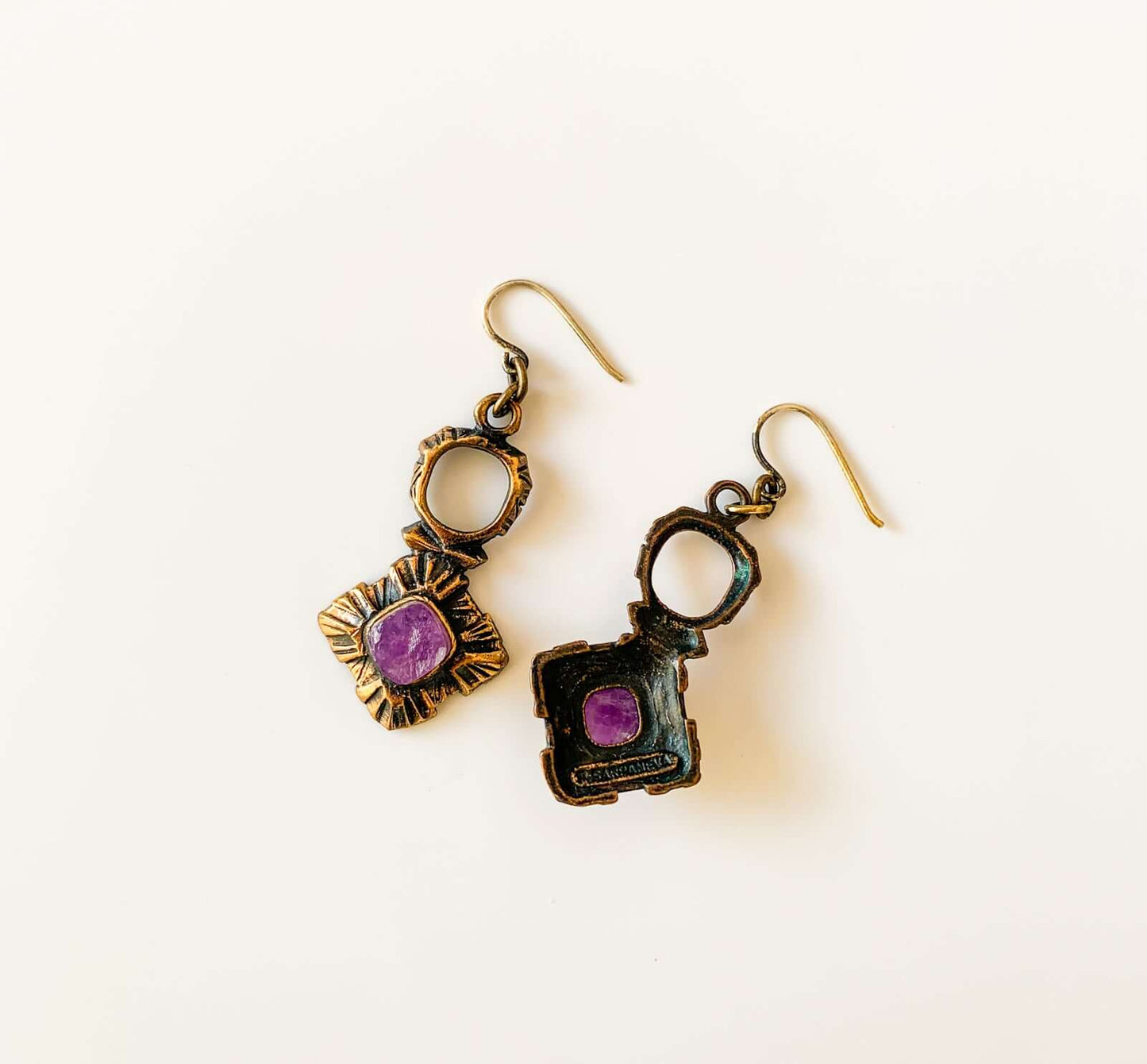 Brutalist earrings Kelo, purple amethyst, Pentti Sarpaneva