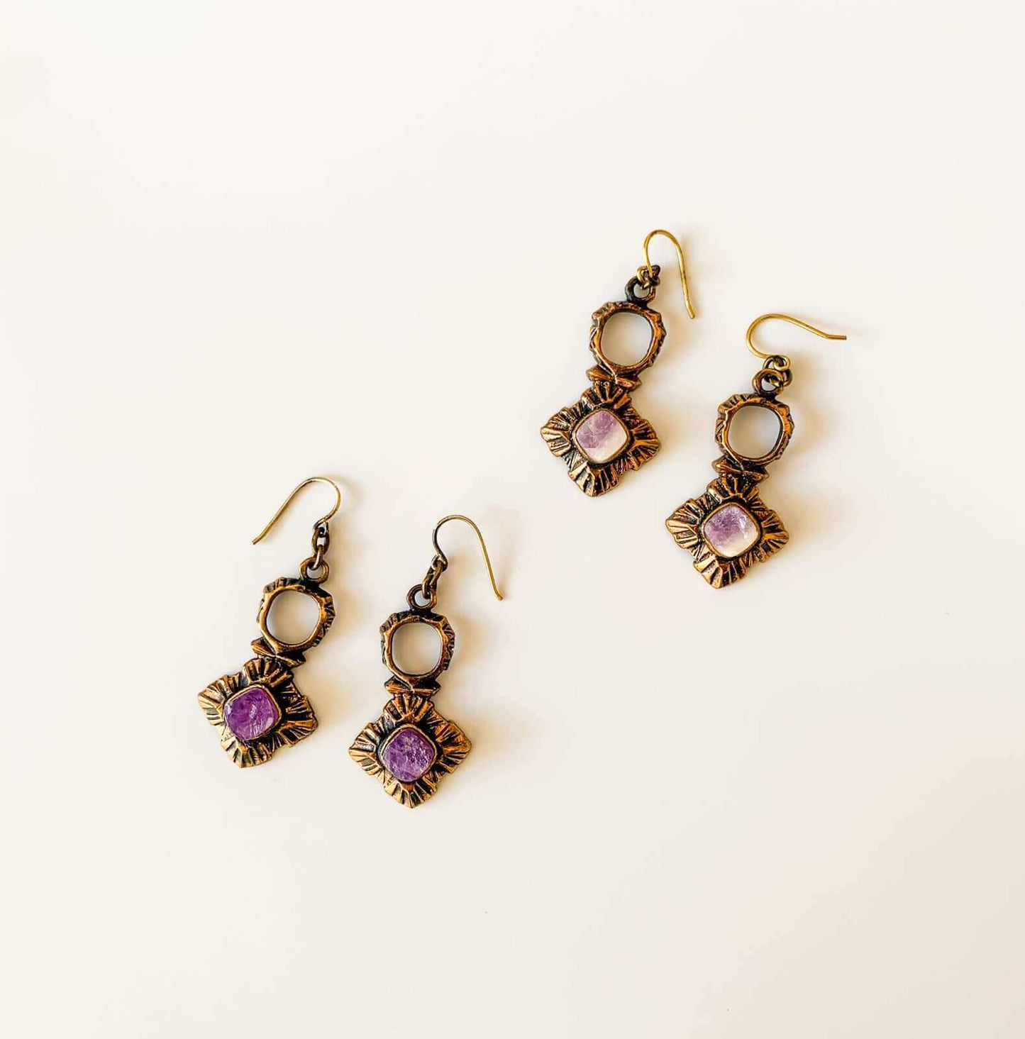 Brutalist earrings Kelo, amethyst, Pentti Sarpaneva