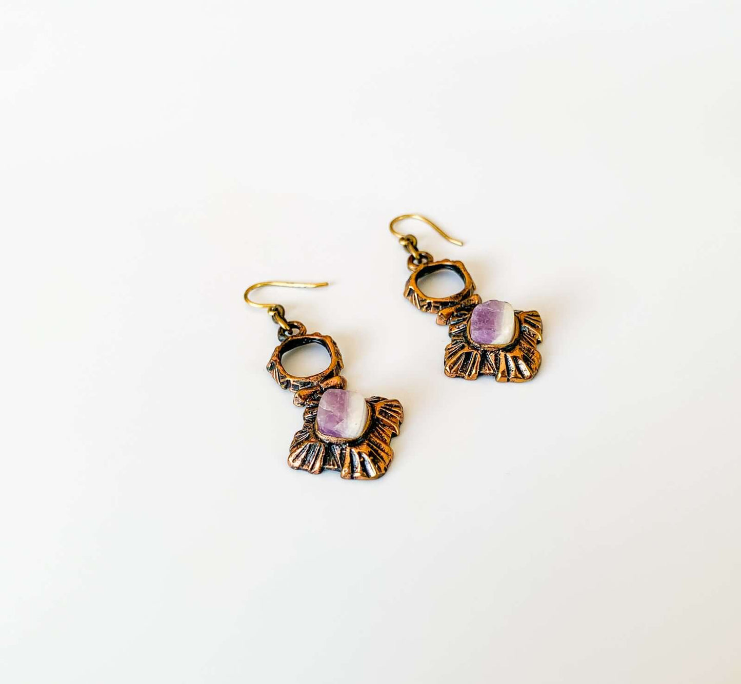 Brutalist earrings Kelo, amethyst, Pentti Sarpaneva