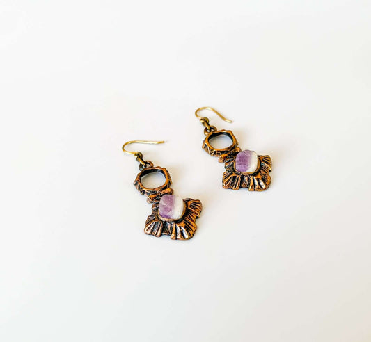 Brutalist earrings Kelo, amethyst, Pentti Sarpaneva