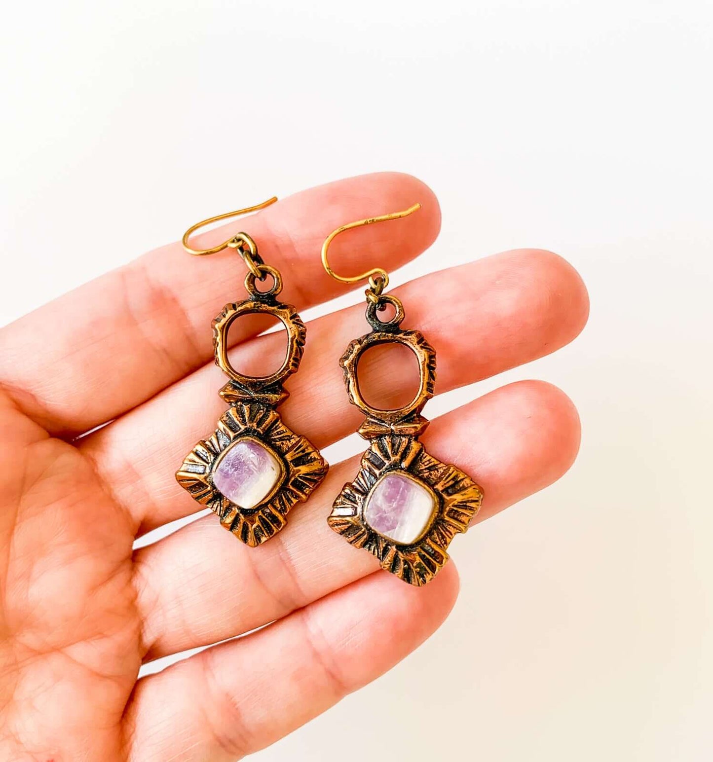 Brutalist earrings Kelo, amethyst, Pentti Sarpaneva