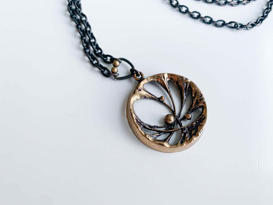 Karl Laine Vintage abstract organic style bronze necklace Spiderweb, Finland 1970s