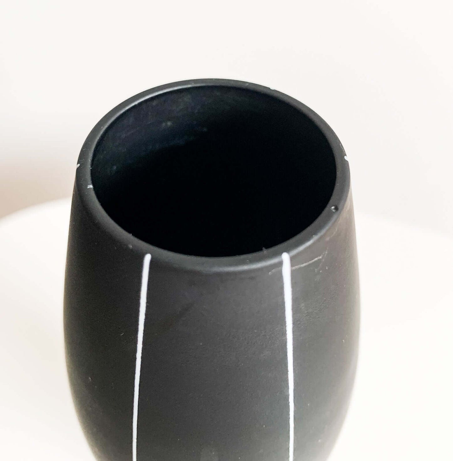 Riihimaen Lasi Aimo Okkolin Black Vase with White Stripes