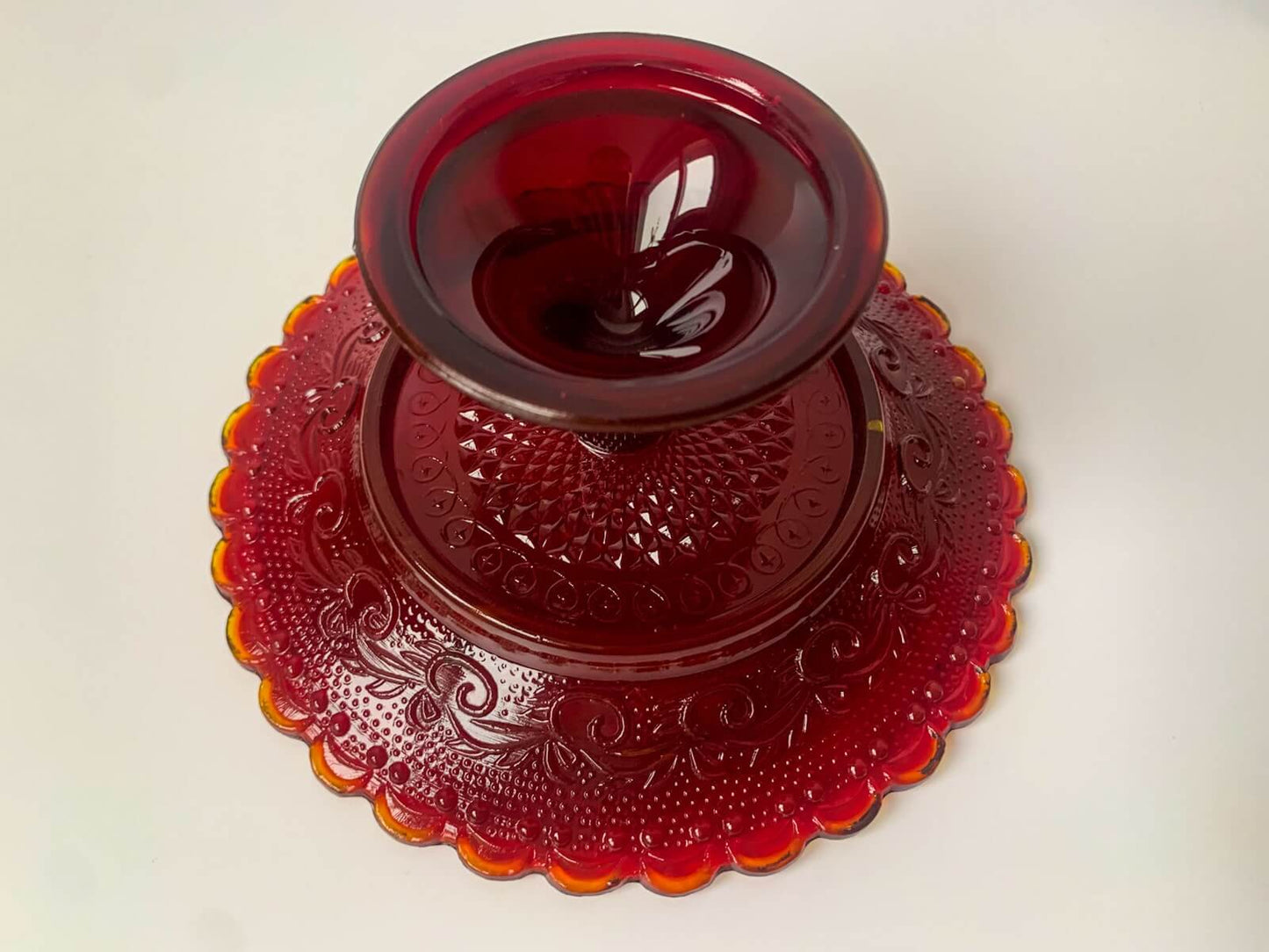 Vintage Сadmium Gold Pressed Glass Pedestal Dish