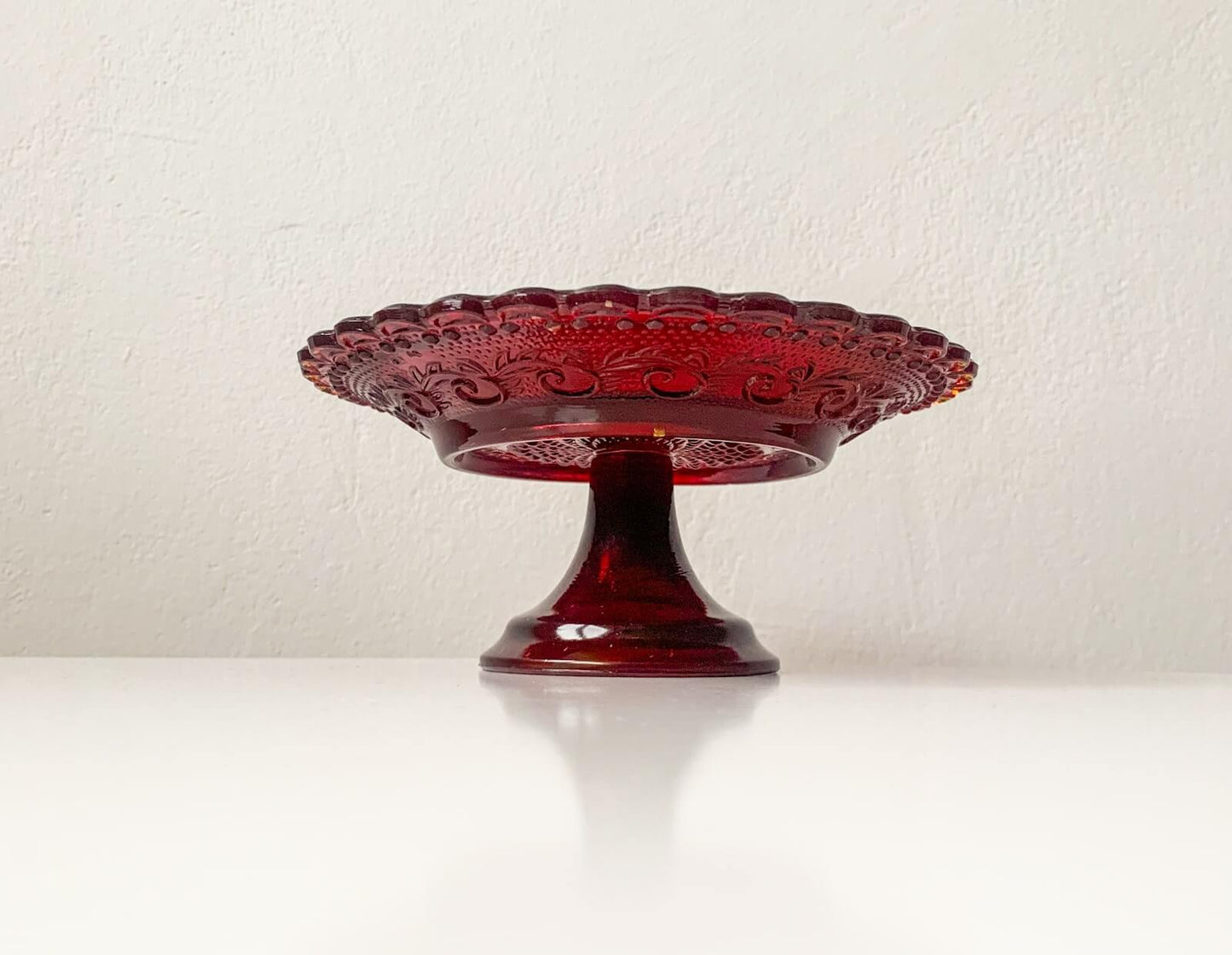 Vintage Сadmium Gold Pressed Glass Pedestal Dish