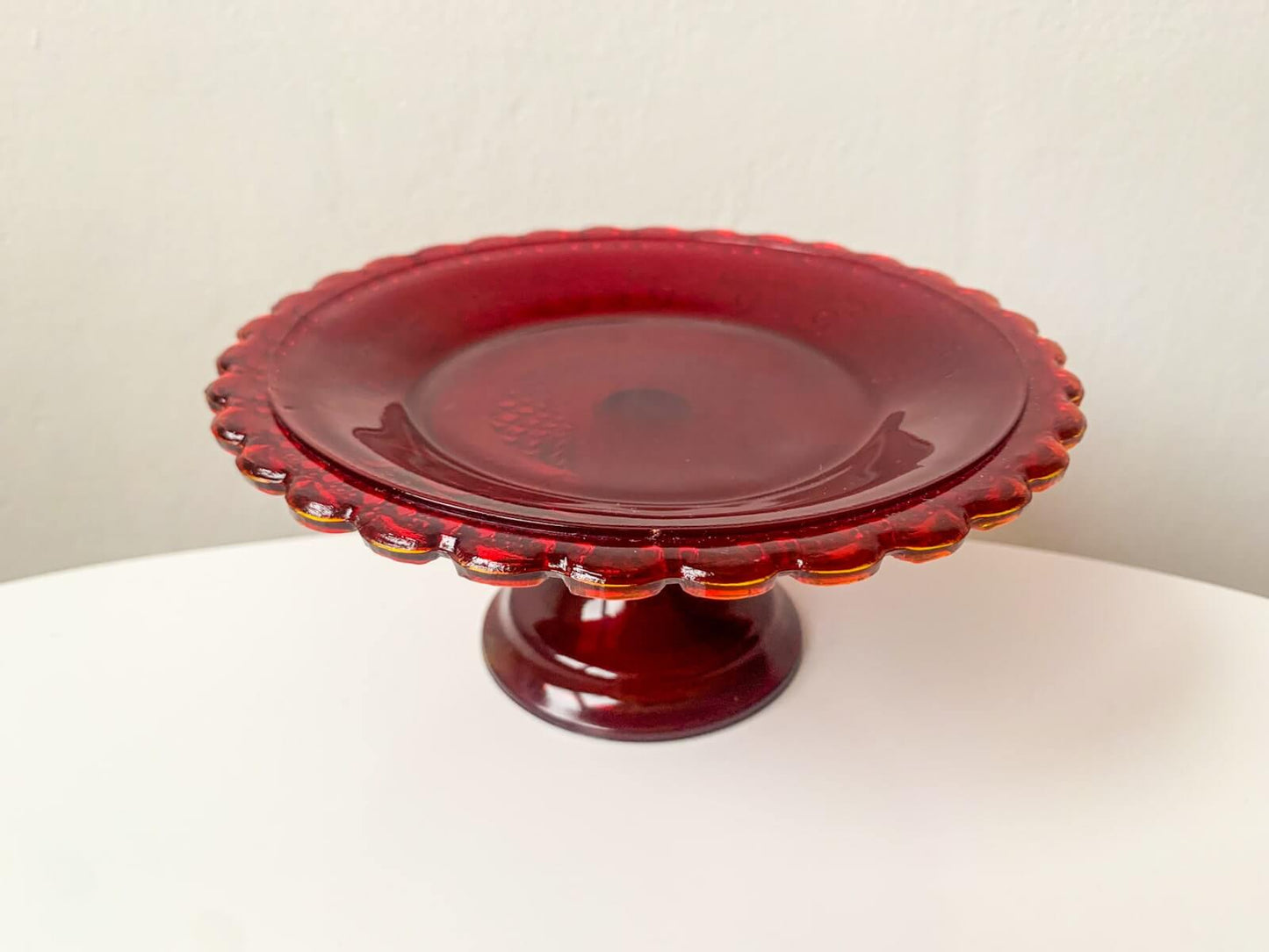 Vintage Сadmium Gold Pressed Glass Pedestal Dish