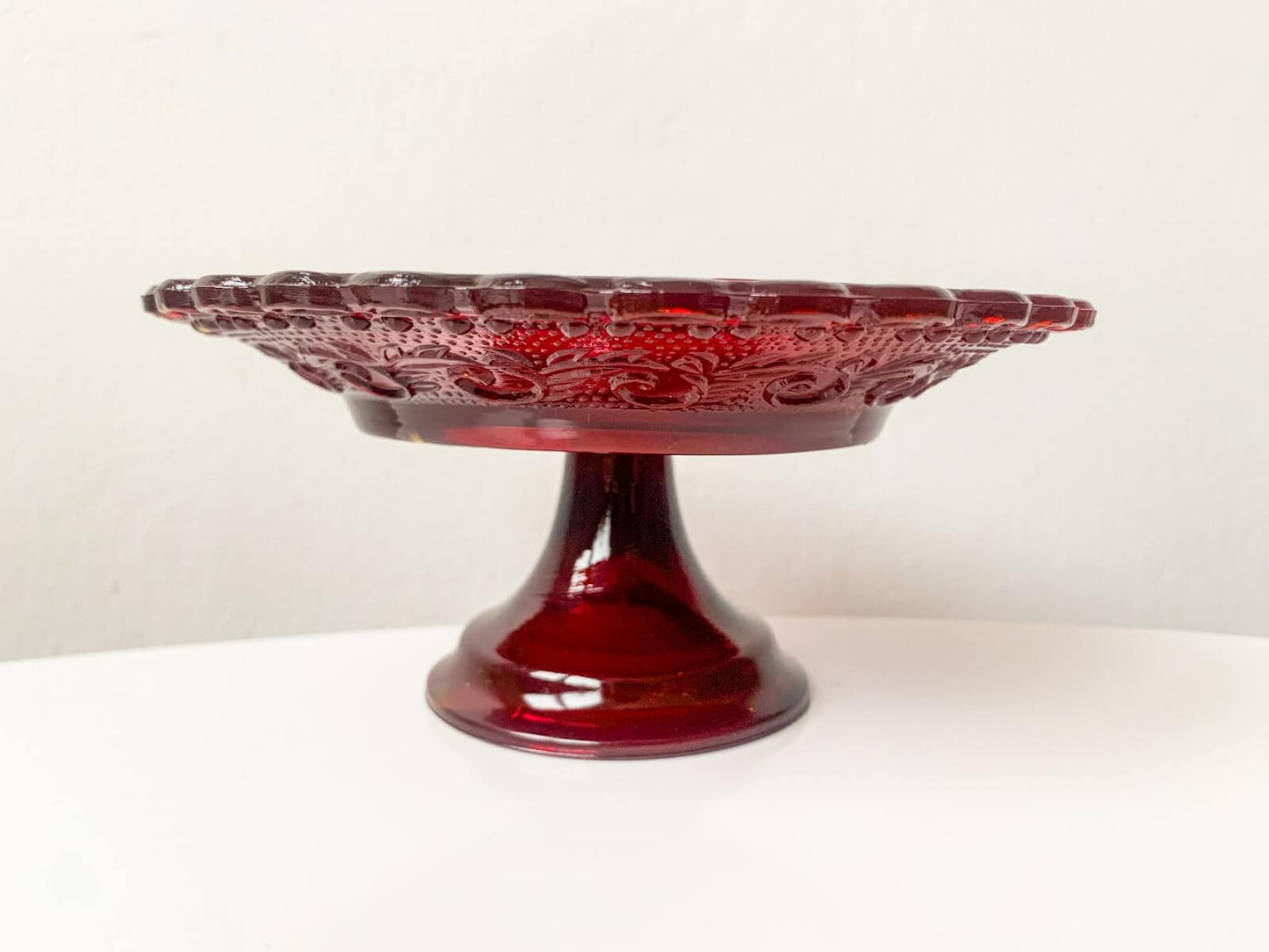 Vintage Сadmium Gold Pressed Glass Pedestal Dish