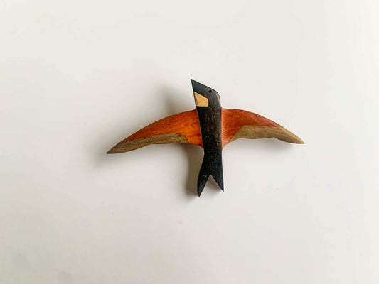 Vintage Wooden Swallow Midcentury Brooch