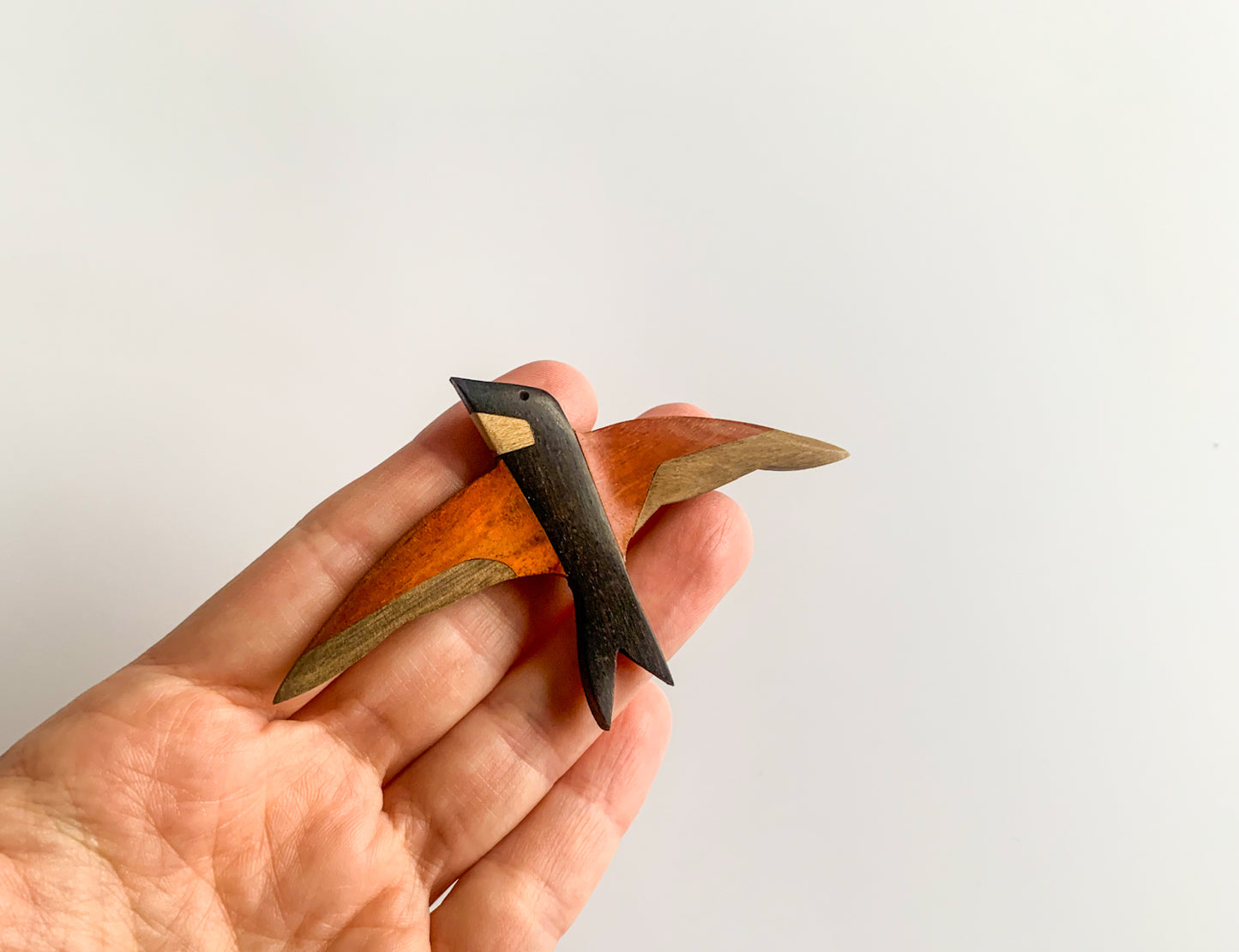 Vintage Wooden Swallow Midcentury Brooch