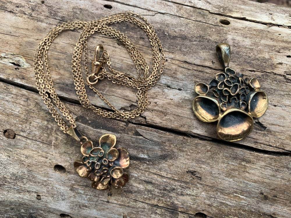 Vintage bronze Abstract Organic style pendant with necklace Cladonia, design Hannu Ikonen, Finland 70s