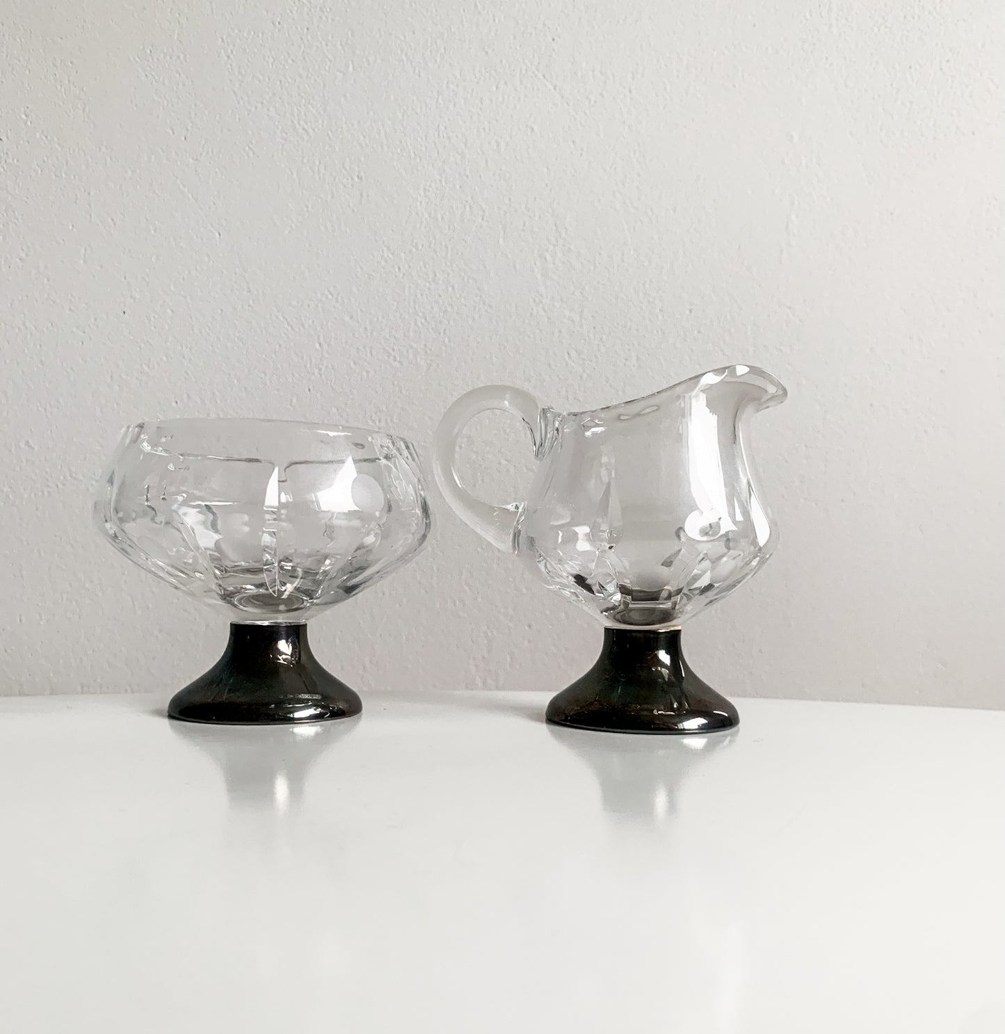 Aimo Okkolin Riihimaen Lasi – Pirkko series Bowl & Creamer, Silver