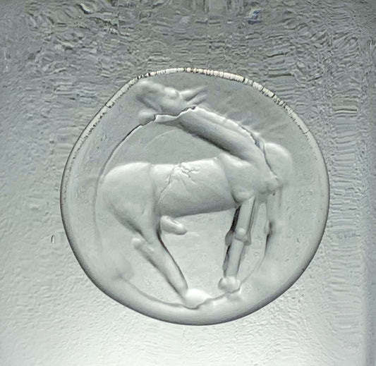 Modernist Art glass horse medallion, Erik Hoglund glass