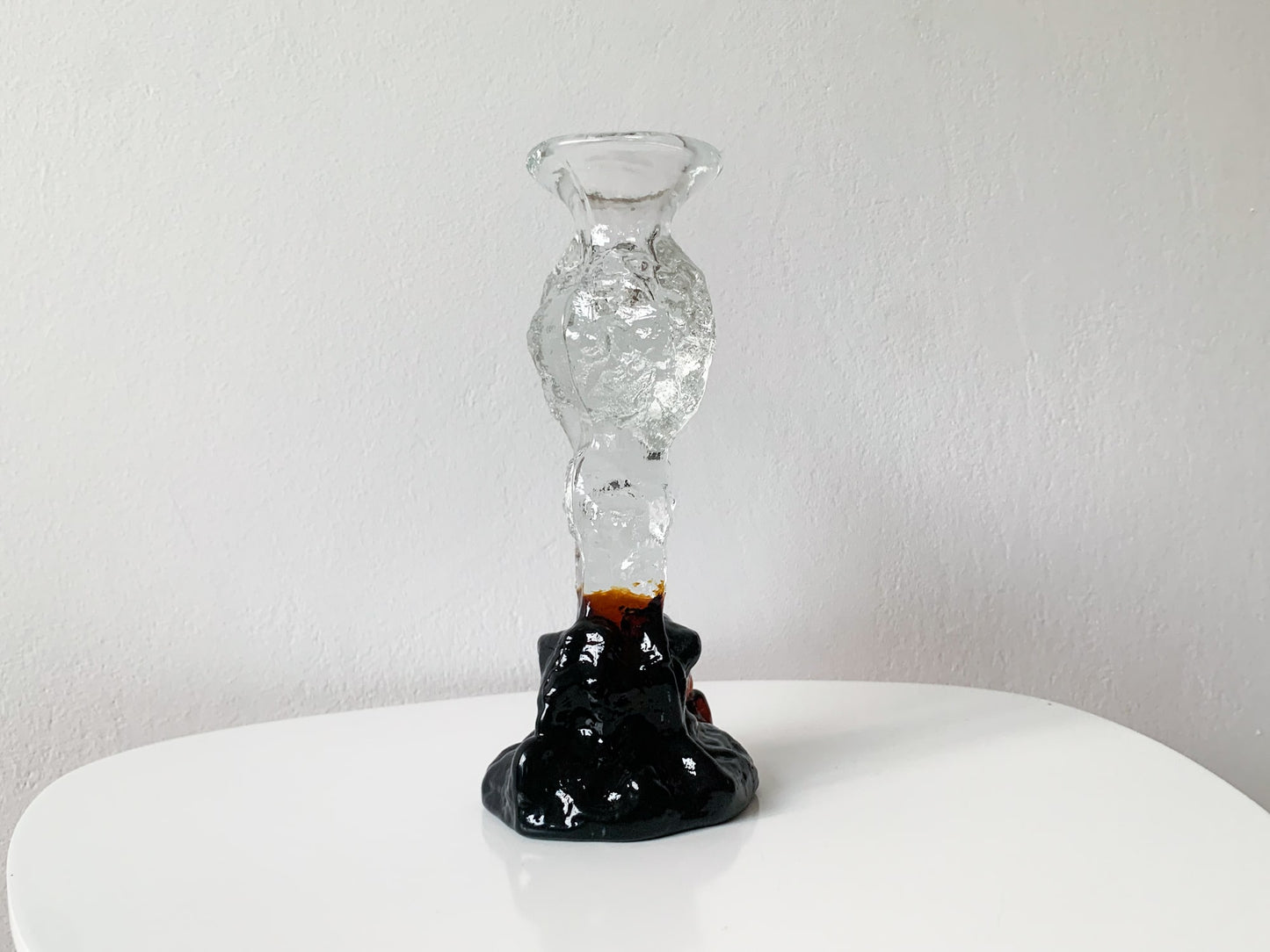 Vintage crystal amber Melting Ice pattern glass sculpture
