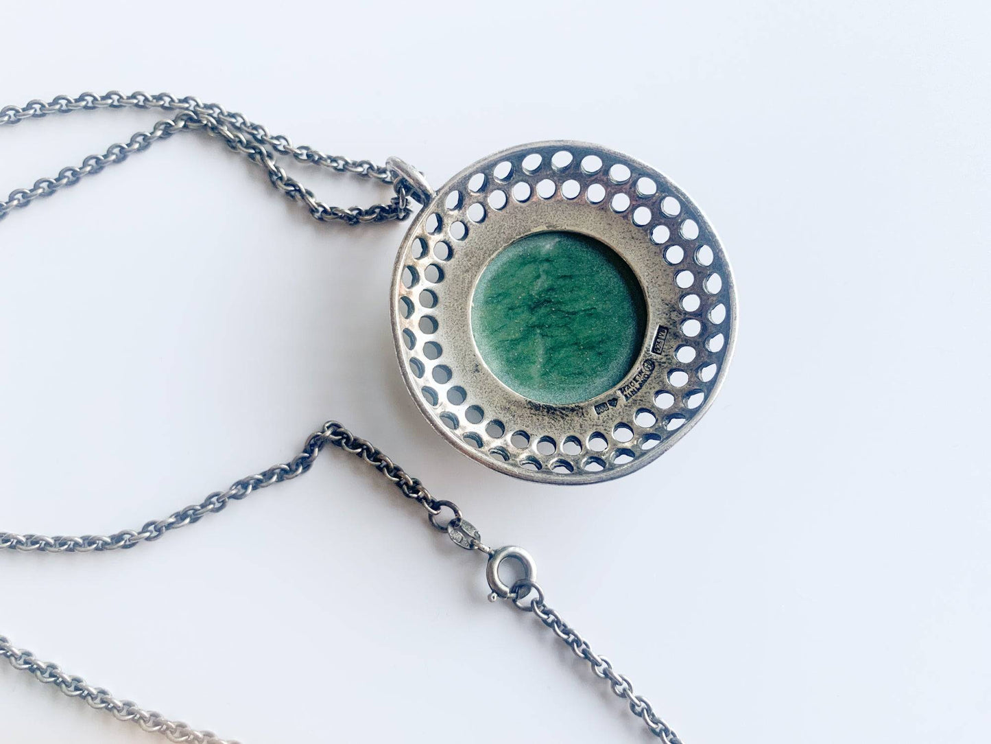 Silver necklace Summer Party by Kalevala Koru, epidote, 1994 Finland
