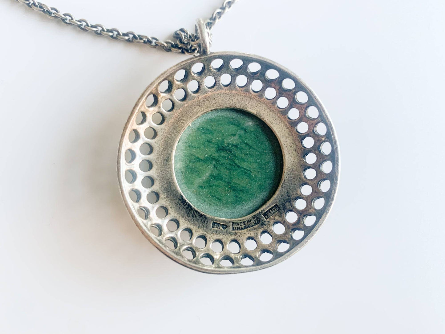 Silver necklace Summer Party by Kalevala Koru, epidote, 1994 Finland