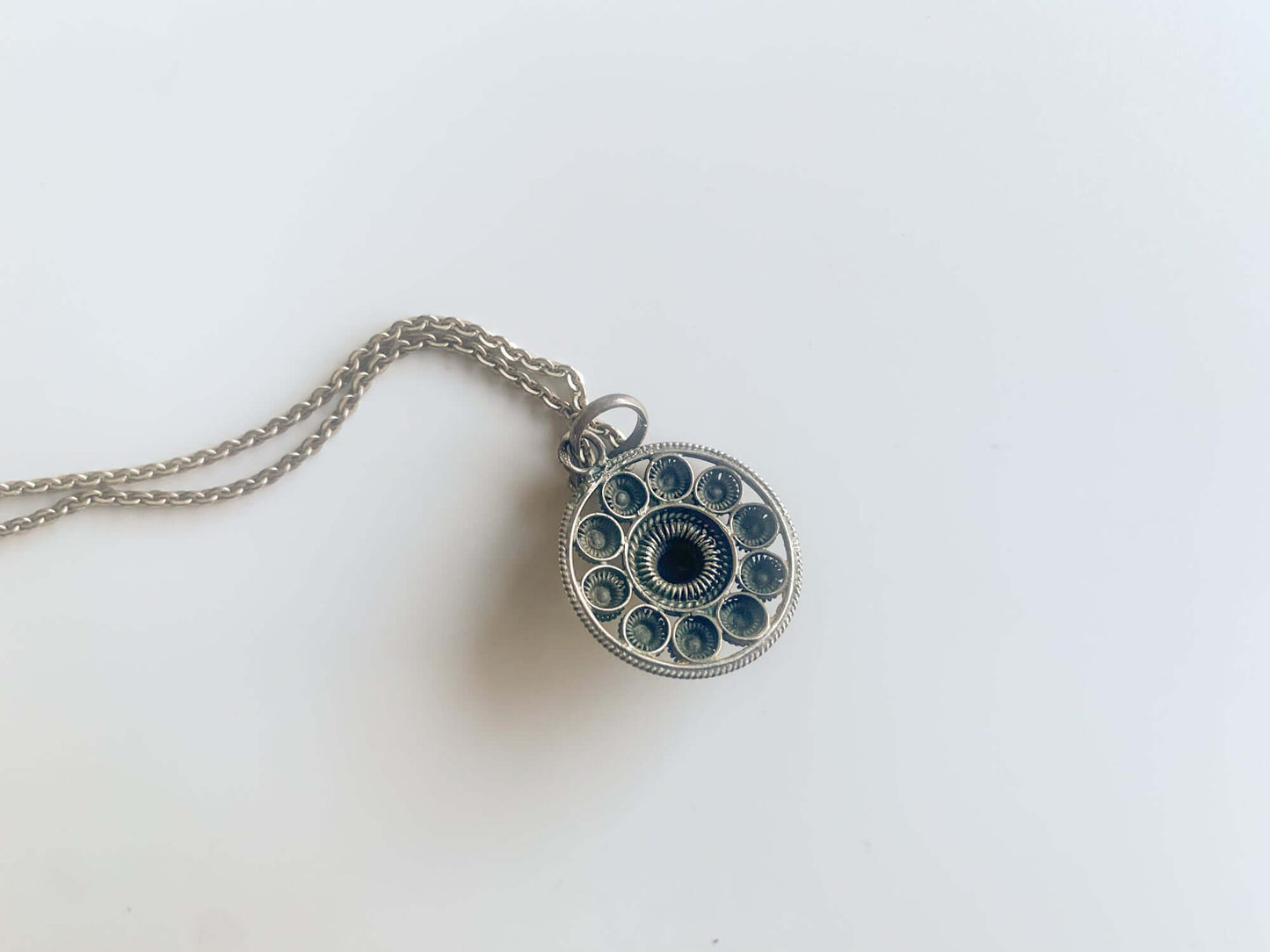 Silver Dutch Button pendant, filigree technique
