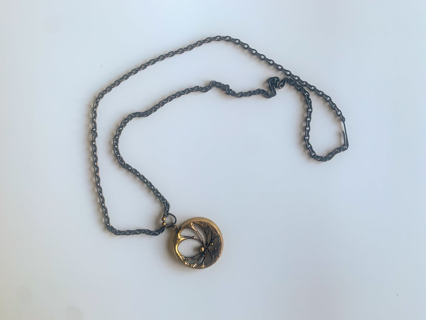 Karl Laine Vintage abstract organic style bronze necklace Spiderweb, Finland 1970s
