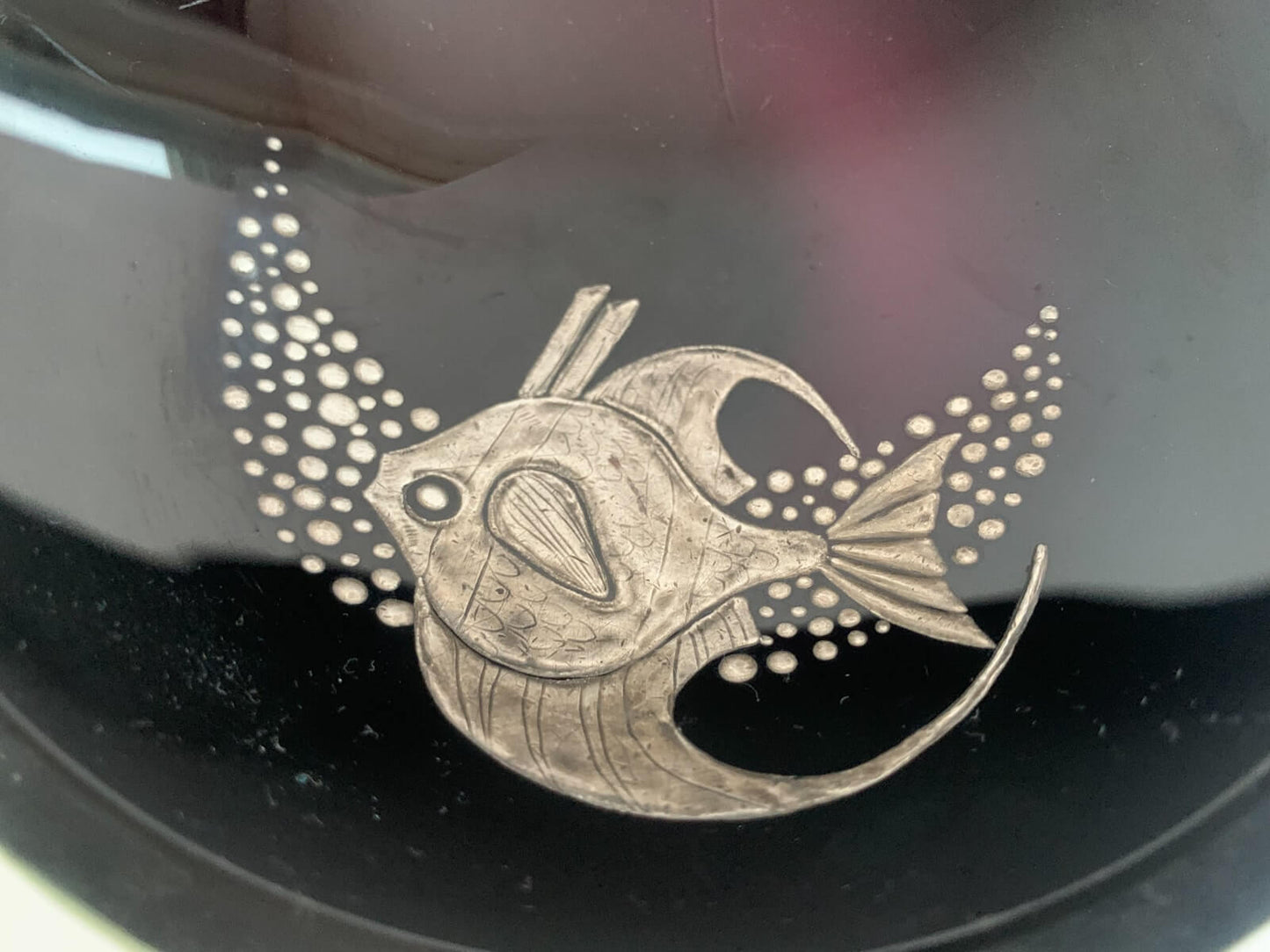 Kumela Finland, Sommerso Artwork Bowl Fish Silver Decor 1960s