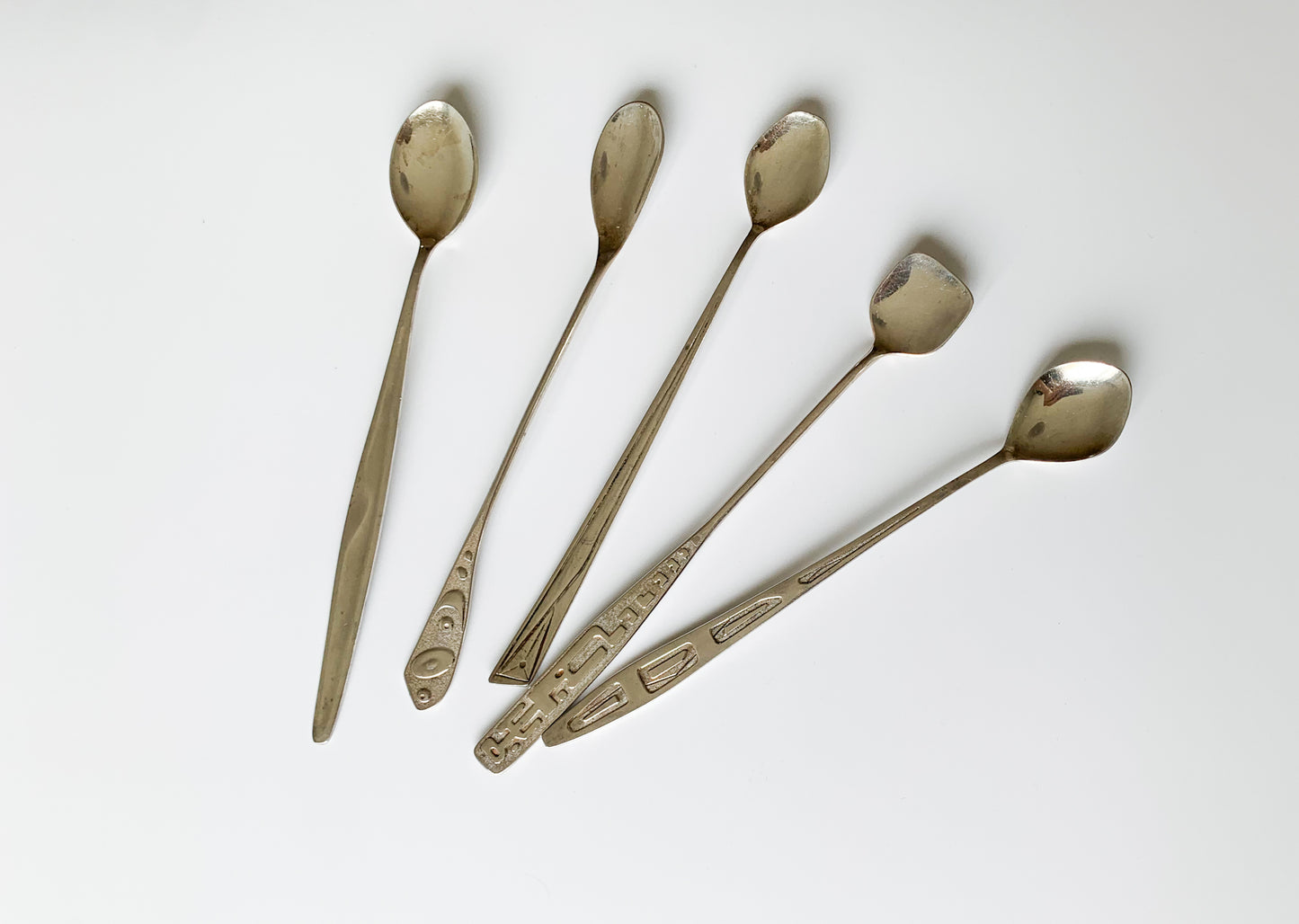 Set of 5 silverplated spoons for cocktail, tea, Space age, Denmark