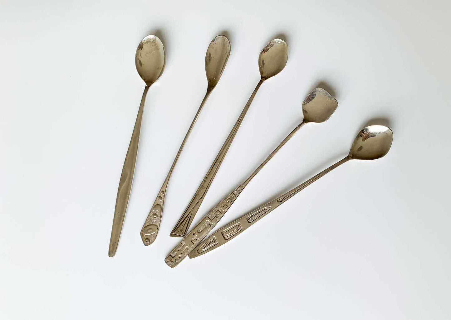 Set of 5 silverplated spoons for cocktail, tea, Space age, Denmark